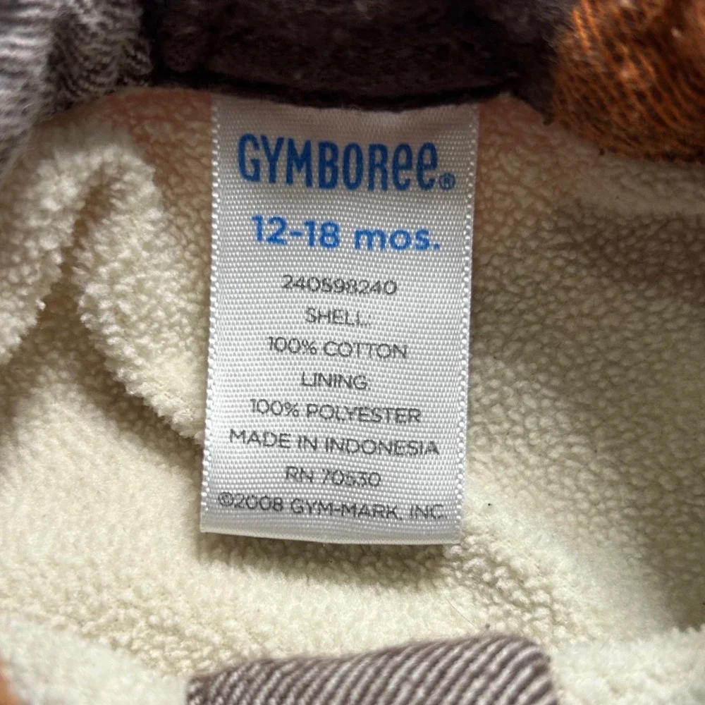 Gymboree Boys Plaid Flannel Shirt‎ Orange Brown Cream Gray Size 12-18 Months